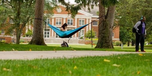 student in hammock